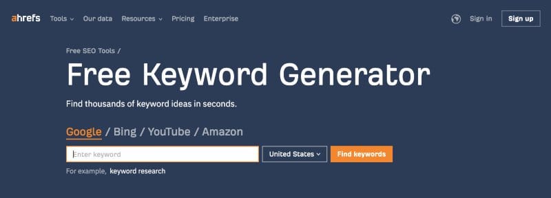 Ahrefs Free Keyword Generator