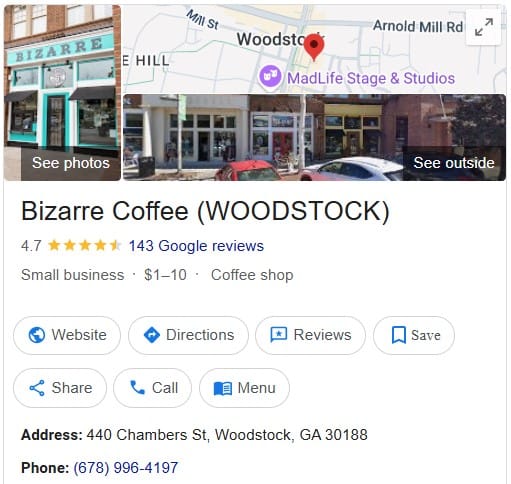 Bizarre Coffee (Woodstock)'s Google Business Profile