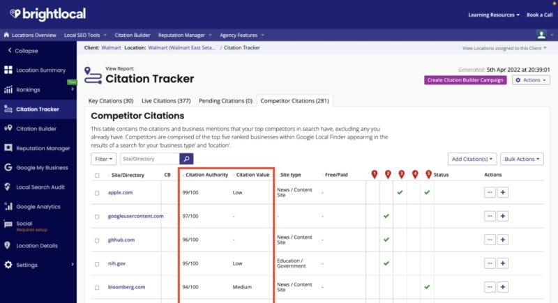 BrightLocal Citation Manager