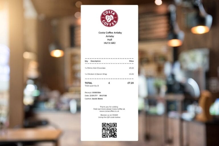Costa Coffee Receipt with Google Review QR code on the bottom