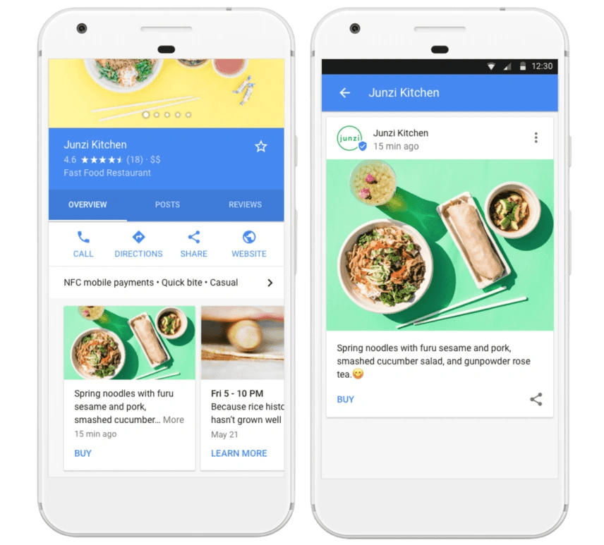 Examples of Google Posts on Junzi Kitchen's Google Business Profile