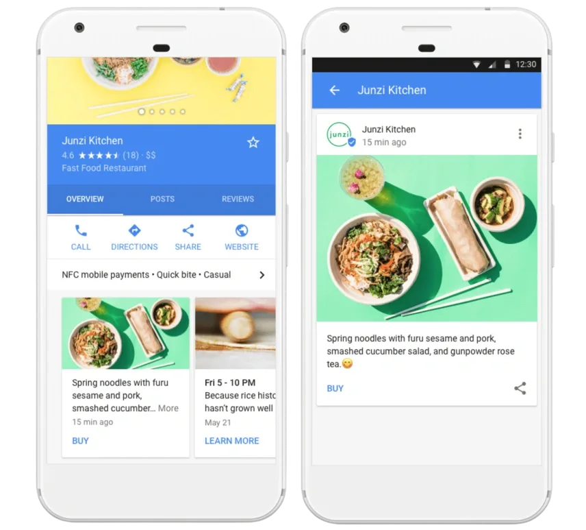 Examples of Google Posts on Junzi Kitchen's Google Business Profile